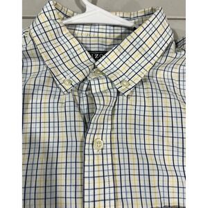 Mens IZOD Long Sleeve Dress Shirt M Button Down Tattersall Plaid Cotton Yellow